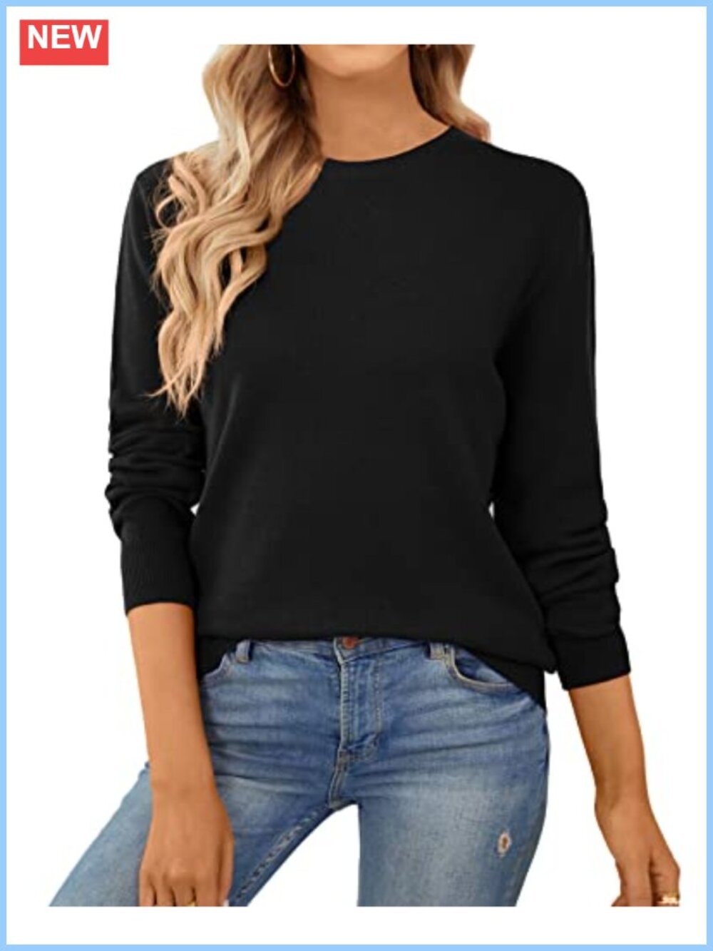 100% Cotton Lightweight Long Sleeve Crewneck Pullover Sweater